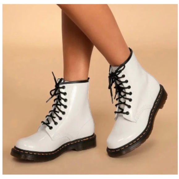 Dr Martens White Patent leather lace up utility moto boots size 7 90’s grunge - Picture 12 of 13